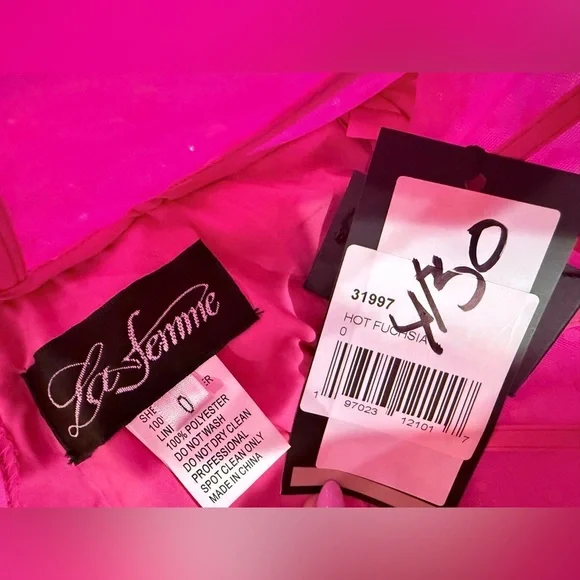 La Femme Hot Pink & Crystal Strapless Long Prom Ball Gown 31997 NWT - Picture 16 of 16